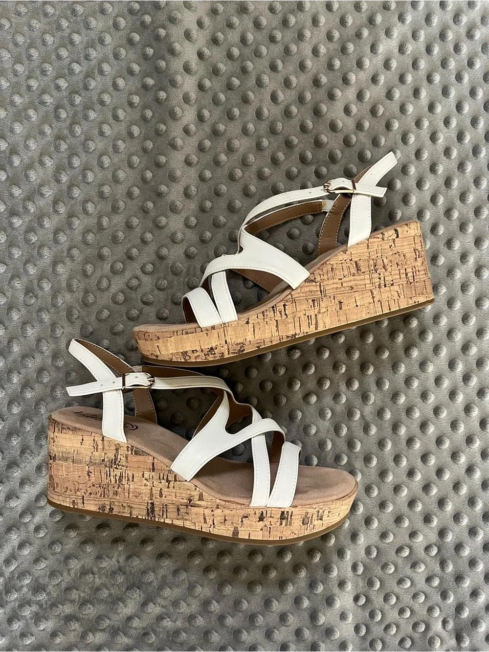 Lifestride White Cork Platform Wedge Sandals for Women